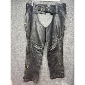 Leather Chaps Pants Mens 32x30 Black Motorcycle Riding Adjustable Zip Leg Biker